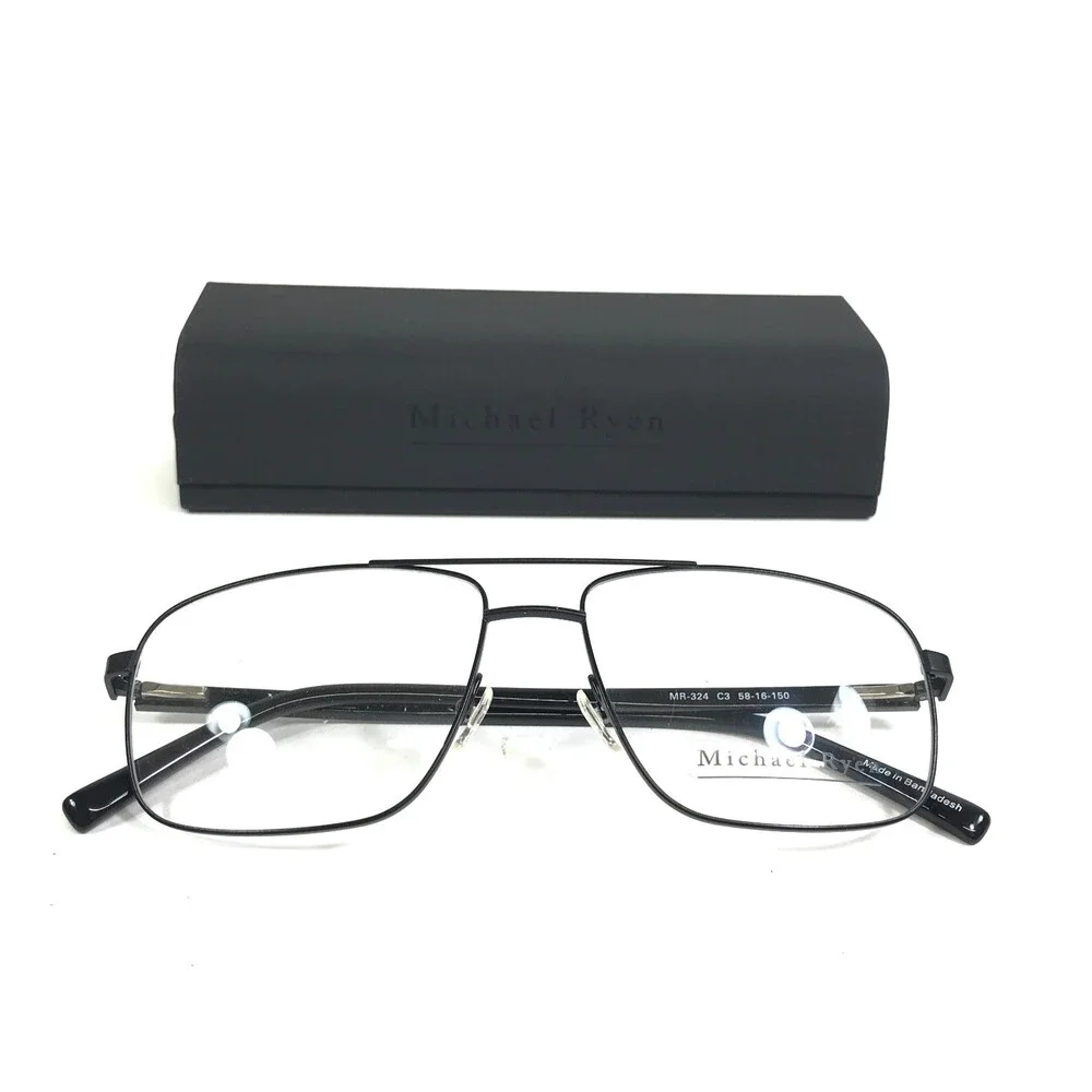 Michael Ryen Eyeglasses Frames MR-324 C3 Black Rectangle Wire Rim 58-16-150